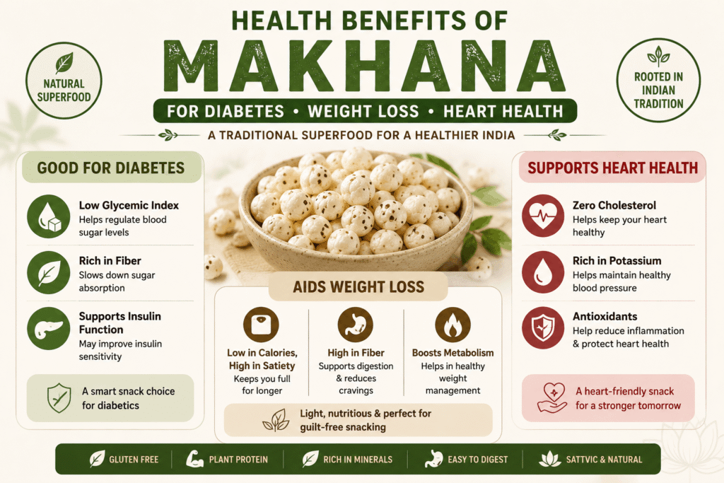Health benefits of makhana for diabetes weight loss and heart health India
