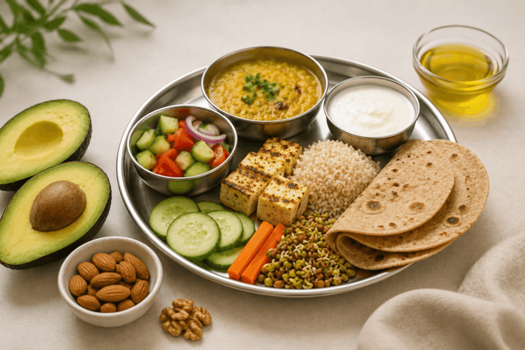 Balanced Indian diet with protein and healthy fats for nutrition