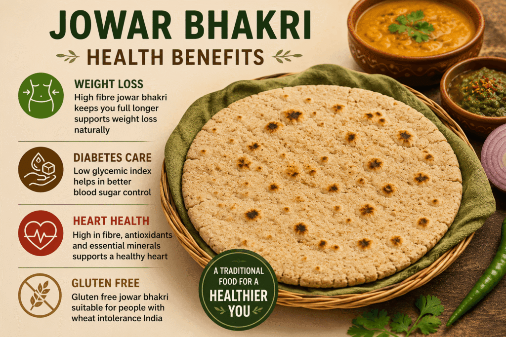 Jowar bhakri served with toor dal curd and vegetable sabji healthy Indian meal