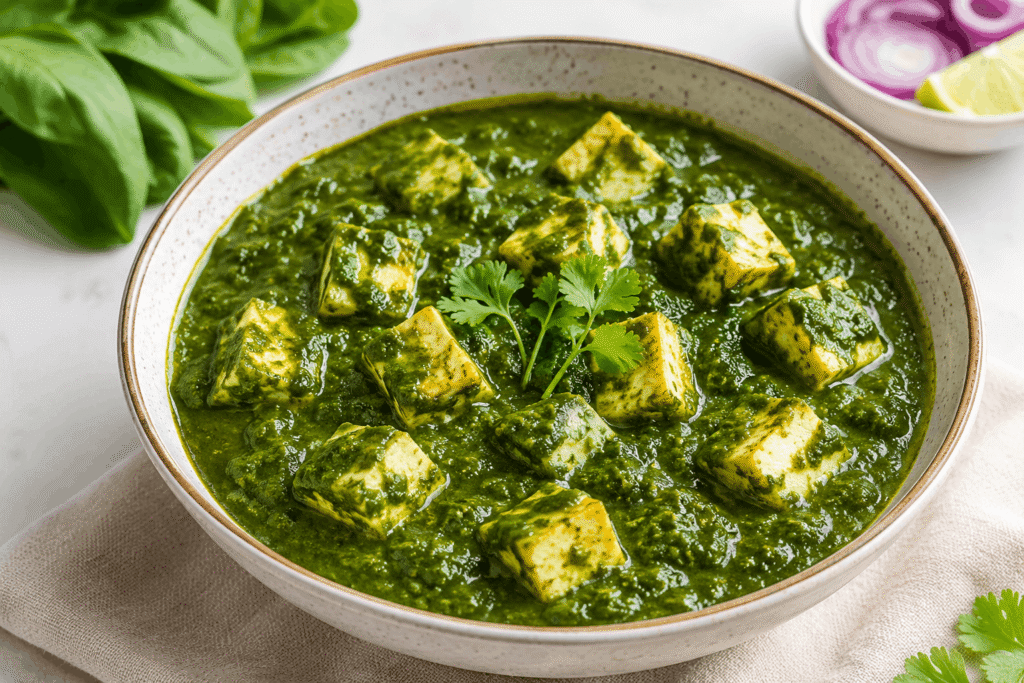 	Light homemade palak paneer with fresh spinach and cubed paneer cooked with minimal o