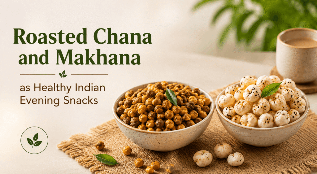 Roasted chana and makhana as healthy Indian evening snacks