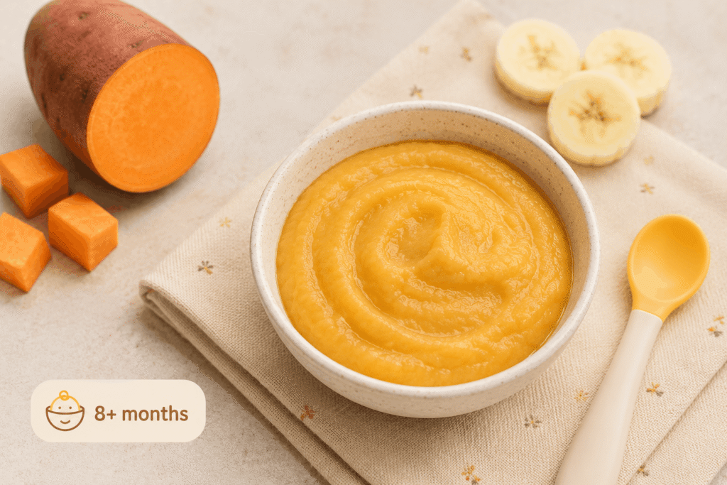 Sweet potato and banana mash recipe for 8-month baby easy homemade Indian baby food