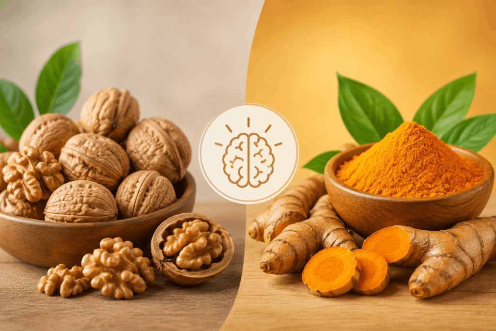 Walnuts and turmeric, superfoods for better health and brain function