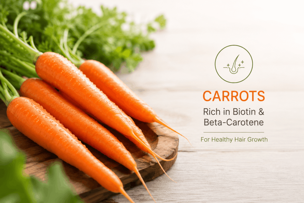 Fresh carrots with biotin and beta-carotene for healthy hair growth
