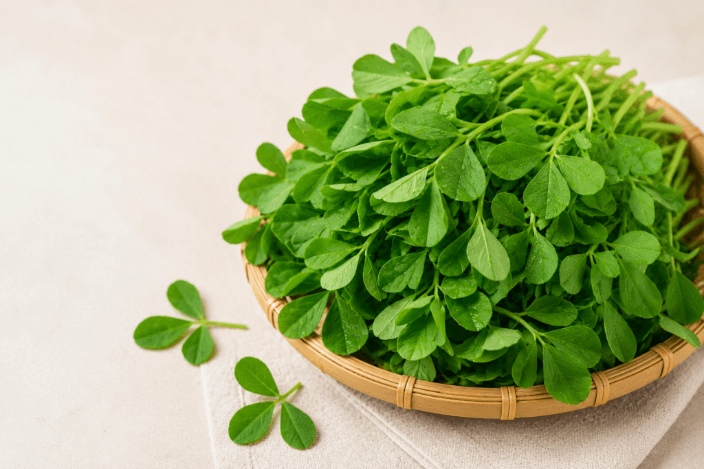 Green fenugreek methi leaves for natural hair growth diet plan India