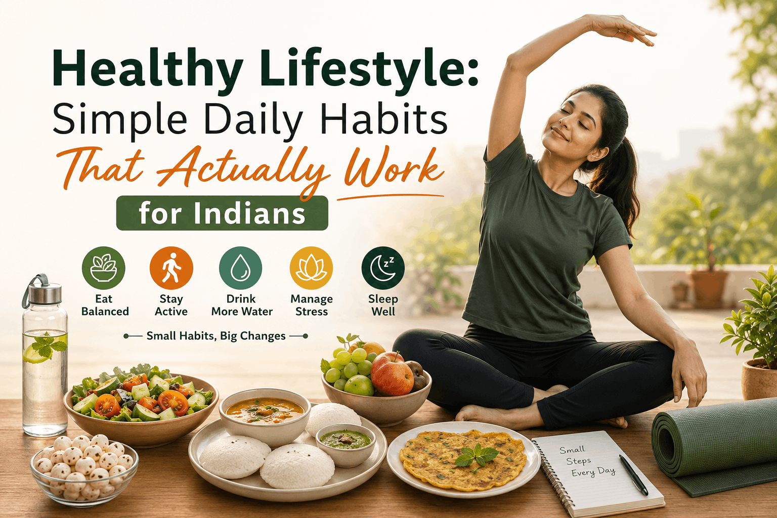 Healthy lifestyle morning routine with water and fresh fruits