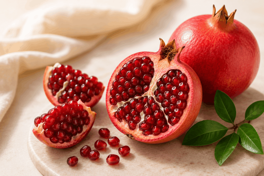 Fresh pomegranate rich in antioxidants for youthful glowing skin