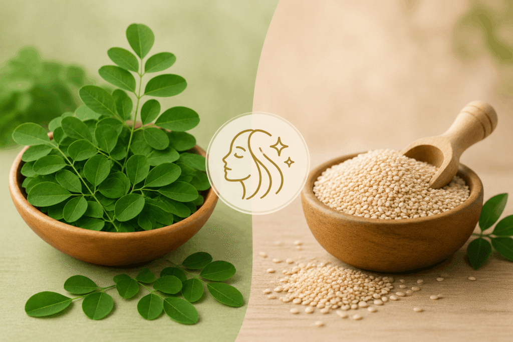 Moringa leaves and sesame seeds for skin, hair, and bone strength