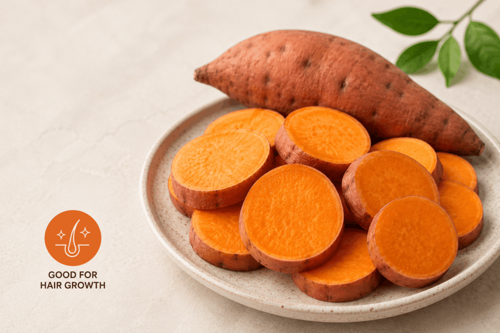 Sweet potato slices as best vegetable for hair growth in Indian diet