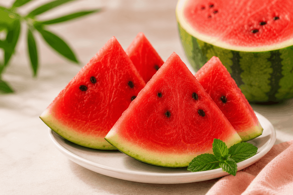 Fresh watermelon slices for hydrated and glowing skin