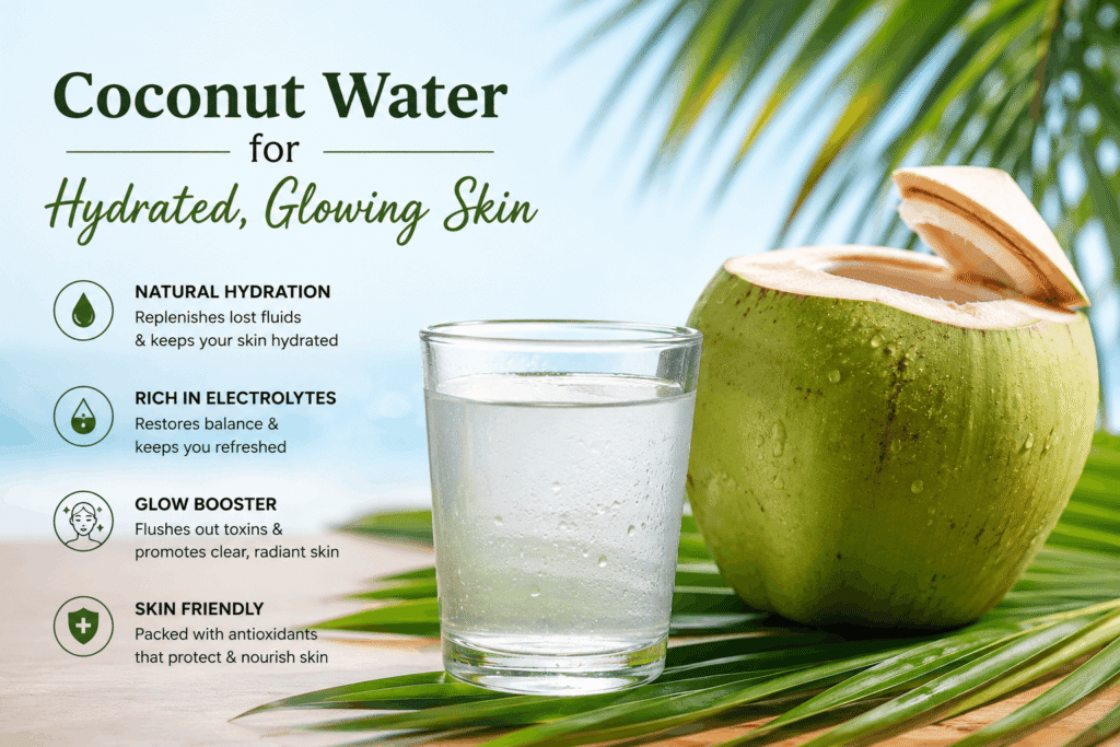 Fresh coconut water for skin hydration and natural glow