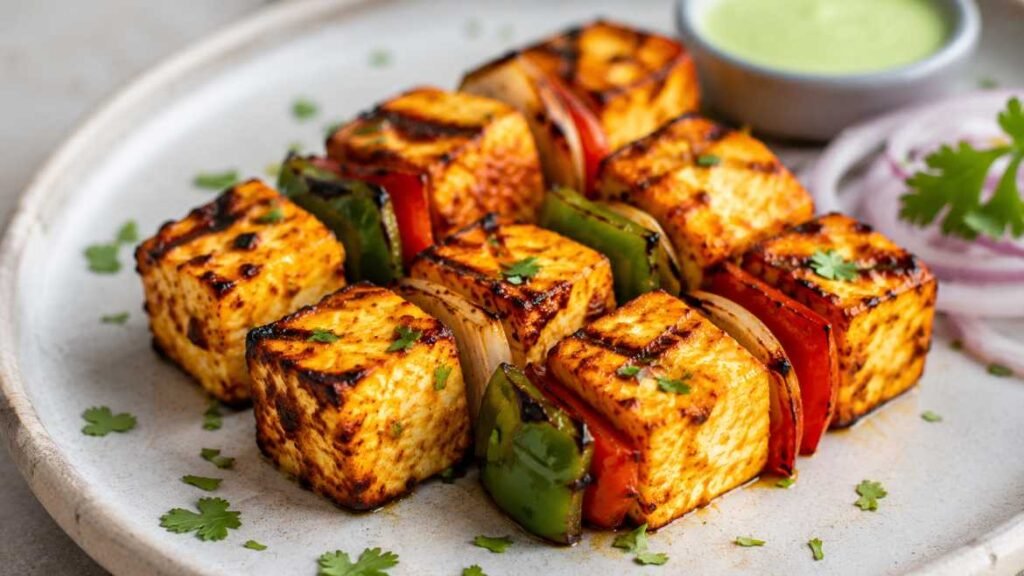 Grilled paneer cubes, one of the top protein-rich foods for vegetarians
