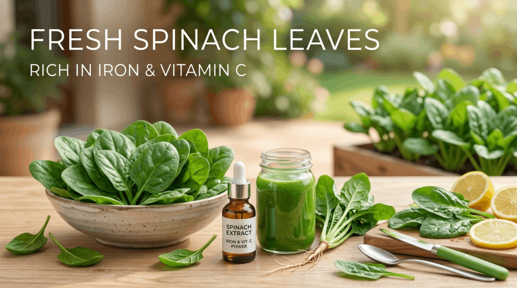 Fresh spinach leaves rich in iron and vitamin C