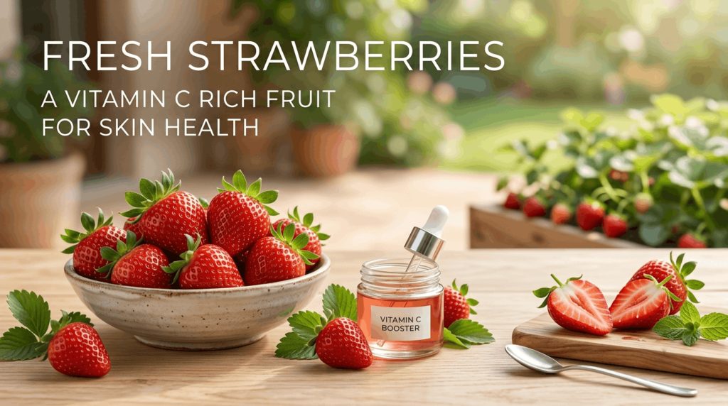 Fresh strawberries, a vitamin C rich fruit for skin health