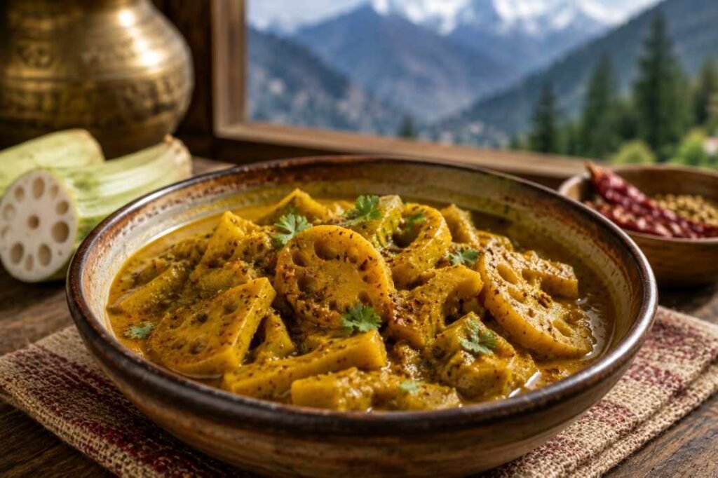 Bhey lotus stem curry, traditional Himachal food"