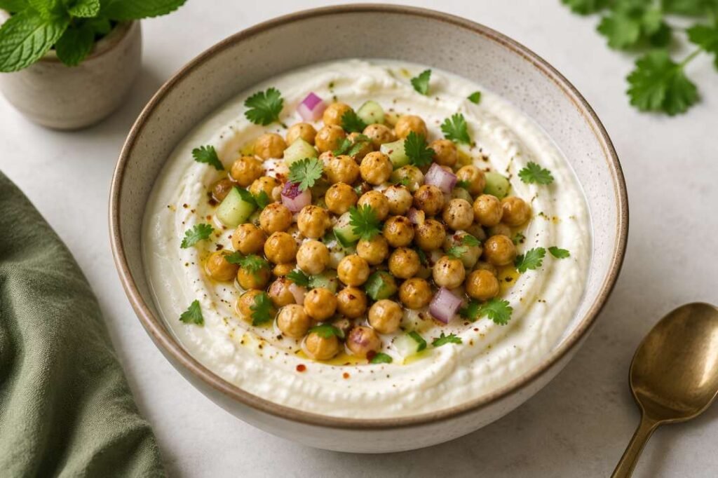 Hung curd bowl with roasted chana, high-protein Indian breakfast