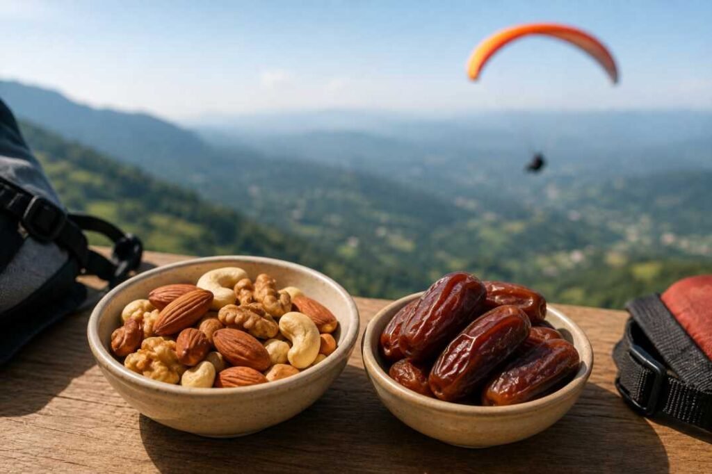 Healthy snacks like nuts and dates for Eat Before Paragliding energy 